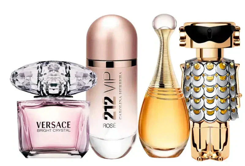 Set of 4 perfumes | Jadore, 212 Vip Rose, Fame, Bright Crystal