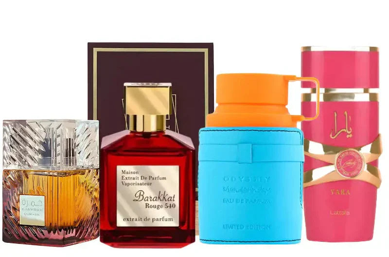 Set of 4 perfumes | Khamrah Dukhan, Yara Candy, Rouge 540, Mandarina Sky