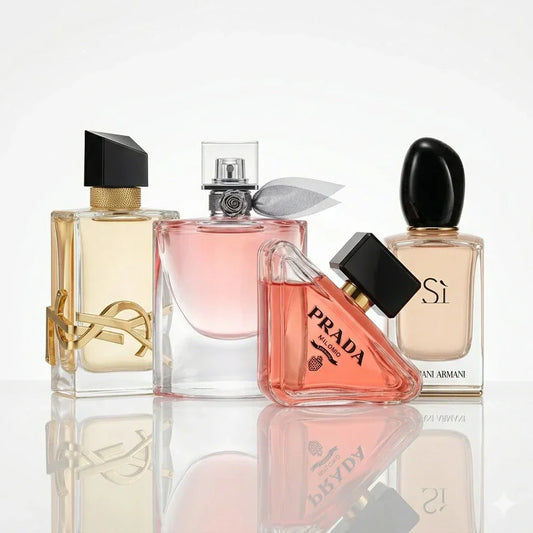 Set of 4 perfumes | YSL Libre, Lancôme La Vie Est Belle, Prada Paradoxe, Armani Sì.